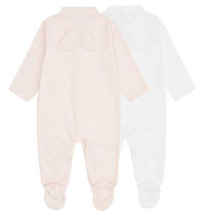 Marie Chantal Set Of 2 Angel Wing Pointelle Sleepsuits Pink and White 6M
